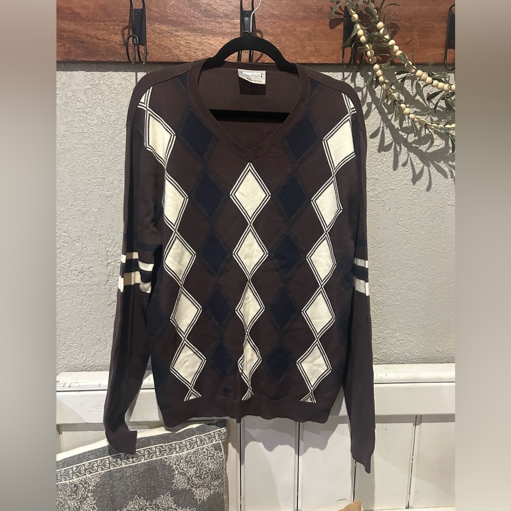 Public Opinion Men's Brown Argyle Sweater X-Large